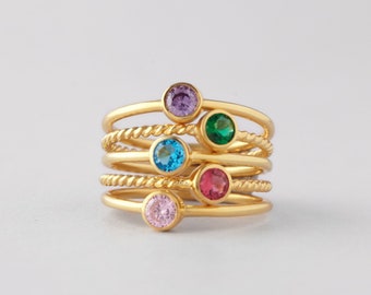 Stackable Birthstone Rings for Mother, Mothers Day Gift Jewelry, Gold Stacking Mother Rings,Birthday Mom Ring, Mom Gift