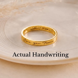 Handskriftsring i sterlingsilver, graverad ring i äkta silver, smycken med äkta handskrift, personligt armband i 14k guld, modern minnesgåva i arvsgods