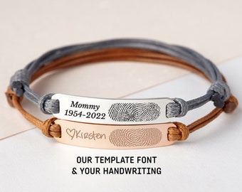 Fingerprint Leather Bracelet, Actual Fingerprint Jewelry, Leather Fingerprint, Thumbprint Bracelet, Sympathy Gift