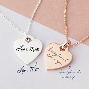 Handwriting Necklace - Mothers Day Signature Necklace - Handwriting Necklace Heart - Memorial Necklace - Handwriting Jewelry Rose Gold