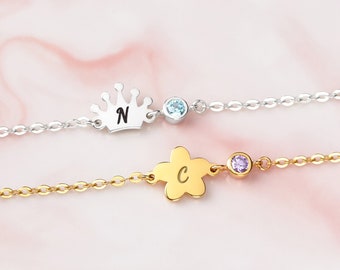 Toddler Bracelet, Initial Bracelet With Birthstone, Gifts For Baby Girl, Child Jewelry, Little Girl Gift, Jewelry for Kid