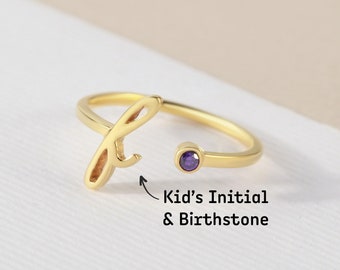 Mama Ring, Initial Ring, erste Birthstone Ring, Mama Geschenk, Mama Buchstabe Ring, Mama Birthstone Rings, Mama Geschenk, stapelbare Ringe