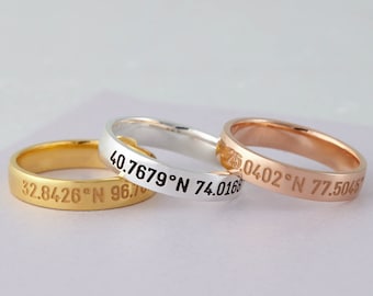 Personalized coordinates ring - Anniversary ring - Coordinates location jewelry - Personalized coordinates ring - Gifts for her