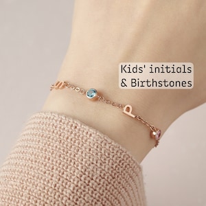 Kid Initial Bracelet With Birthstone, Mom Bracelet Birthstone, Mothers Bracelet, Mom Gift, Birthstone Jewelry, Family Birthstones