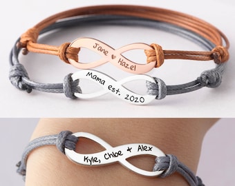 Bracelet mère avec noms d'enfants, nom du bracelet infini, cadeau personnalisé pour maman, cadeau de fête des mères pour une mère, bracelet pour maman