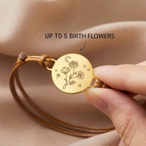 Custom Birth Flower Bracelet, Mum Bracelet Gold, Mother’s Day Gift, Family Birth Flower Bracelet, Personalized Bracelet For Mom