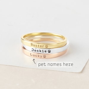 Pet Name Ring • Custom Paw Print Ring •  Pet Memorial Gift  • Loss of Dog Cat Gift • Stackable Name Ring