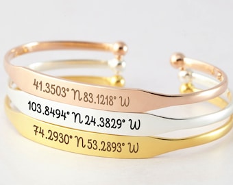 Silver coordinates bracelet - Latitude longitude jewelry - Coordinate gift - Graduation jewelry - Bracelet with coordinate