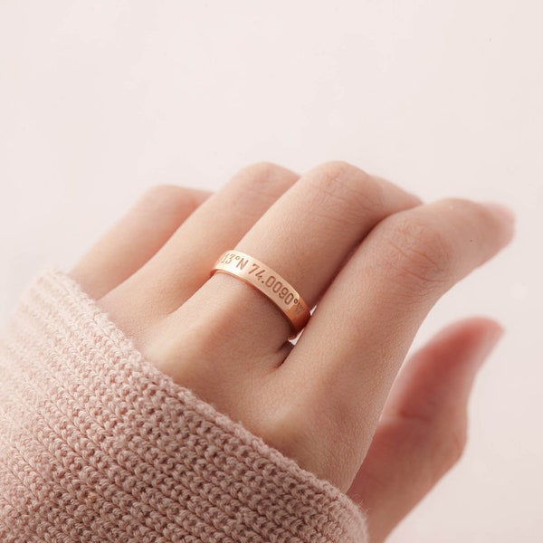Ring with coordinates- Anniversary ring - Coordinate Jewelry - Lat long ring - Gold coordinate ring - Longitude latitude ring gift