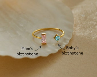 New Mom Jewelry, Duo Birthstone Ring, Birthstone Ring For New Mom, Mothers Day Gift Jewelry,Custom Birthstone Ring, Mom Ring With Birthstone