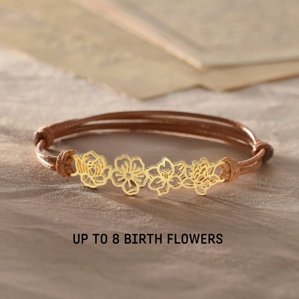 Geburtsblumenarmband Gold, Muttertagsgeschenk für Mama, Goldschmuck für Mama, personalisiertes Geburtsblumenarmband, Mamas Armband