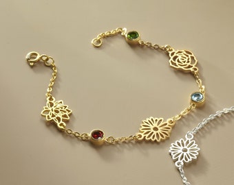 Personalisiertes Mama-Armband, Geburtsblumen-Armband für Mama, Geburtsblumen-Armband, Geburtstagsgeschenk für Mama, individueller Schmuck für Mama