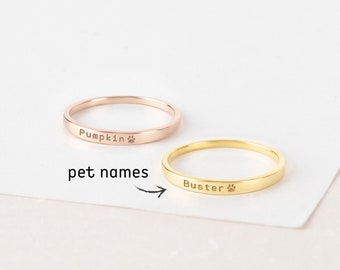 Pet Name Ring • Personalized Paw Print Ring • Gift For Mommy • Dog Mom Gift • Sterling Silver Pet Memorial Ring •  Pet Loss Gifts