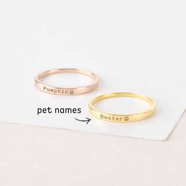 Pet Name Ring • Personalized Paw Print Ring • Gift For Mommy • Dog Mom Gift • Sterling Silver Pet Memorial Ring •  Pet Loss Gifts