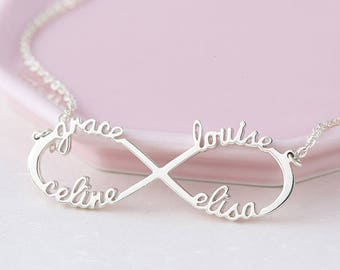 Infinity Necklace - Infinity Necklace with Names - Family Name Necklace - Personalized Necklace for Mom - Sister Gift - 4 Name Necklace