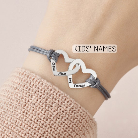 Personalized Heart Charm Bracelet Gold Heart Bracelet Mom
