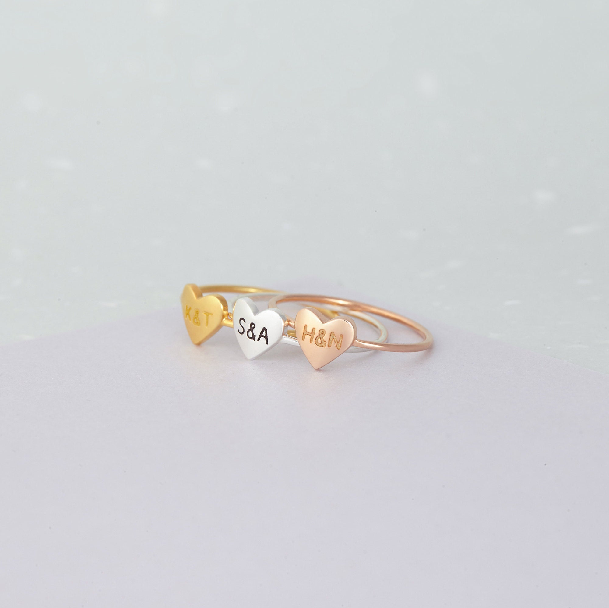 Two Character Duo Rings- One Letter Set in Diamonds | hiba-jaber