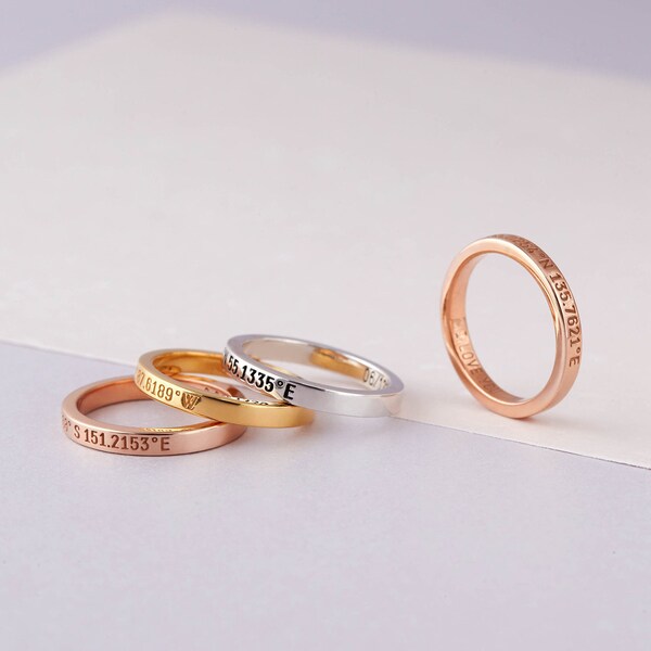 Custom coordinates ring - Coordinate jewelry - Longitude latitude gift - Gift Women - Lat long jewelry -Gold ring with coordinates