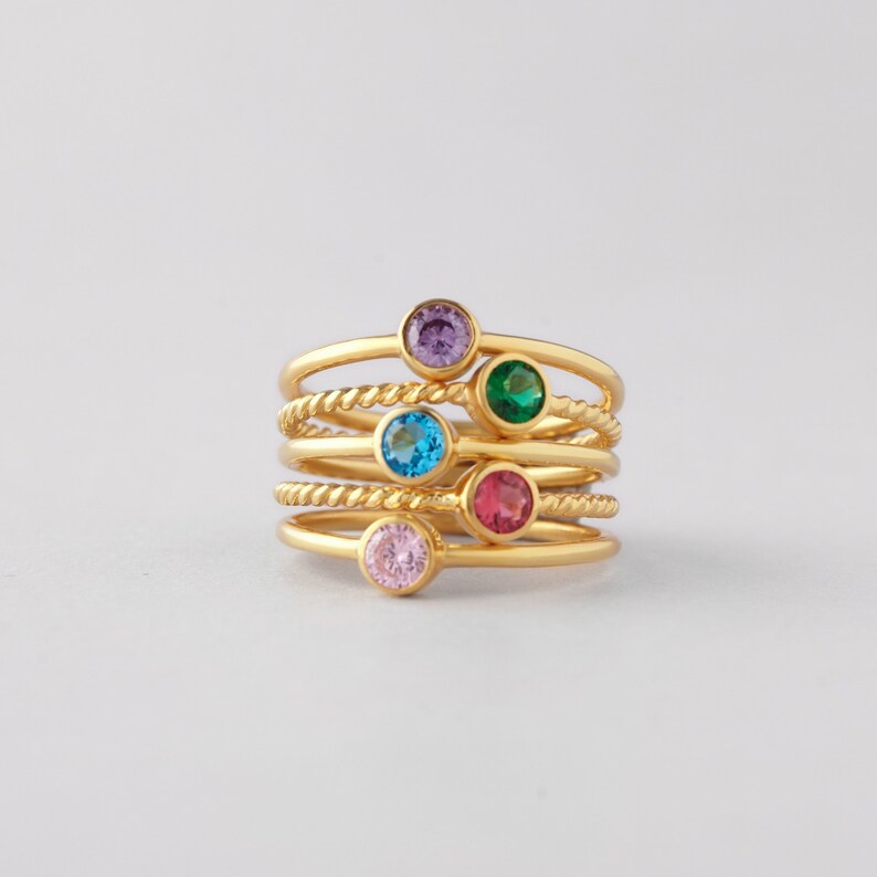 Stackable Birthstone Rings for Mother Stacking Mom Rings Etsy
