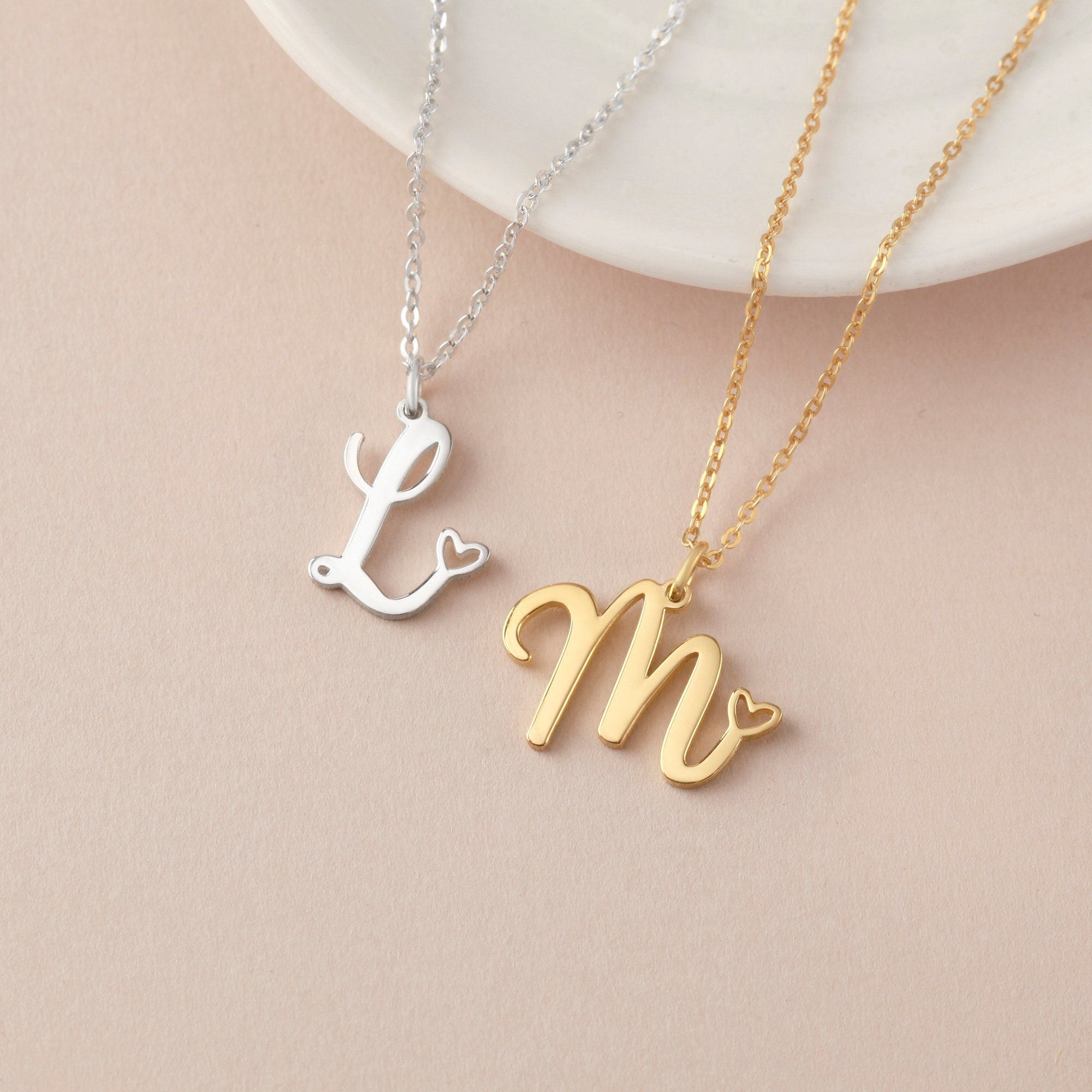 Custom Initial Necklace With Tiny Heart 