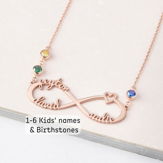 Infinity necklace with deals names and birthstones