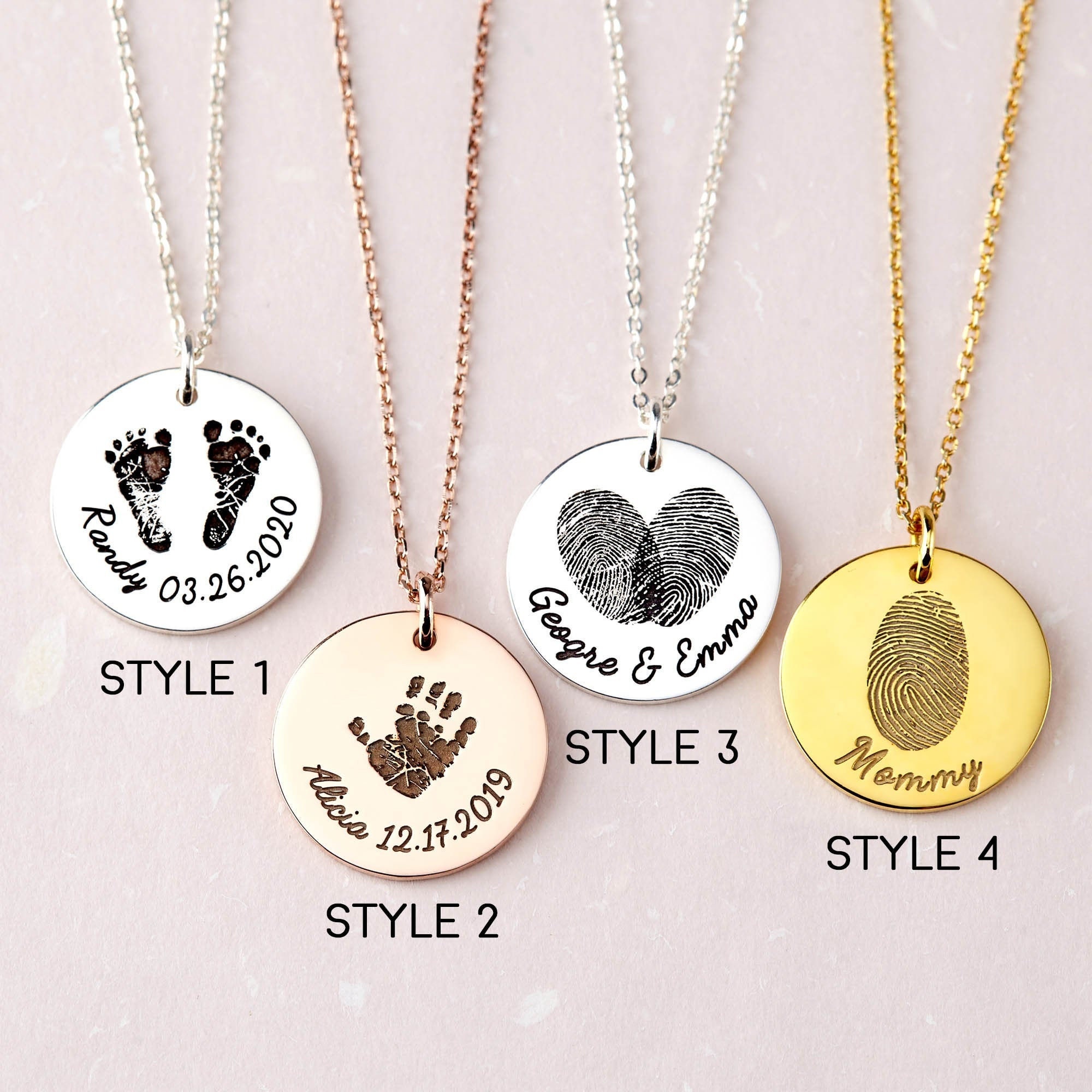 Personalised Silver Fingerprint Charm Necklace with Mini Heart Cluster |  Button and Bean