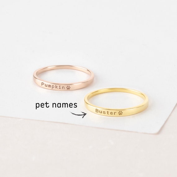 Personalized Paw Print Ring Pet Name Ring Birthday Dog Mom Etsy
