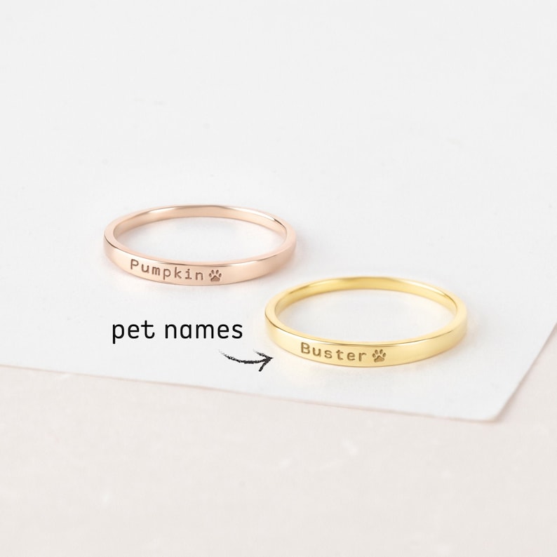 Personalized Paw Print Ring • Pet Name Ring • Birthday Dog Mom Gift • Sterling Silver Pet Memorial Ring • Mom Ring •  Pet Loss Gifts 