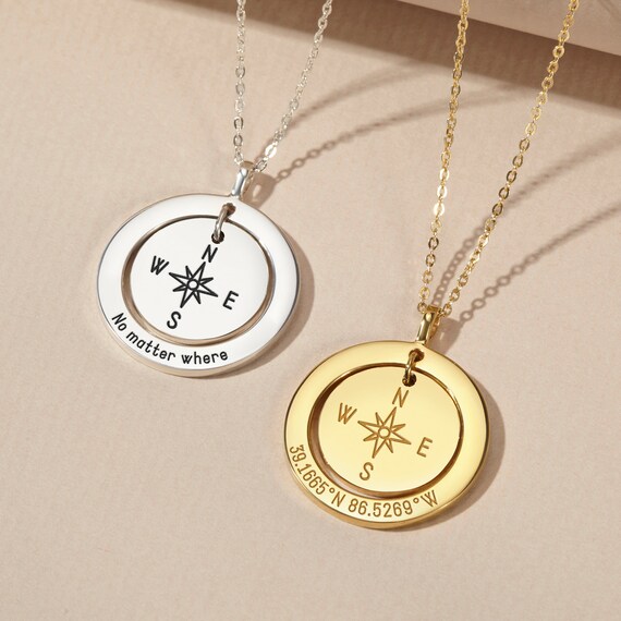 Coordinate Necklace Compass Necklace Gift for Daughter Gold