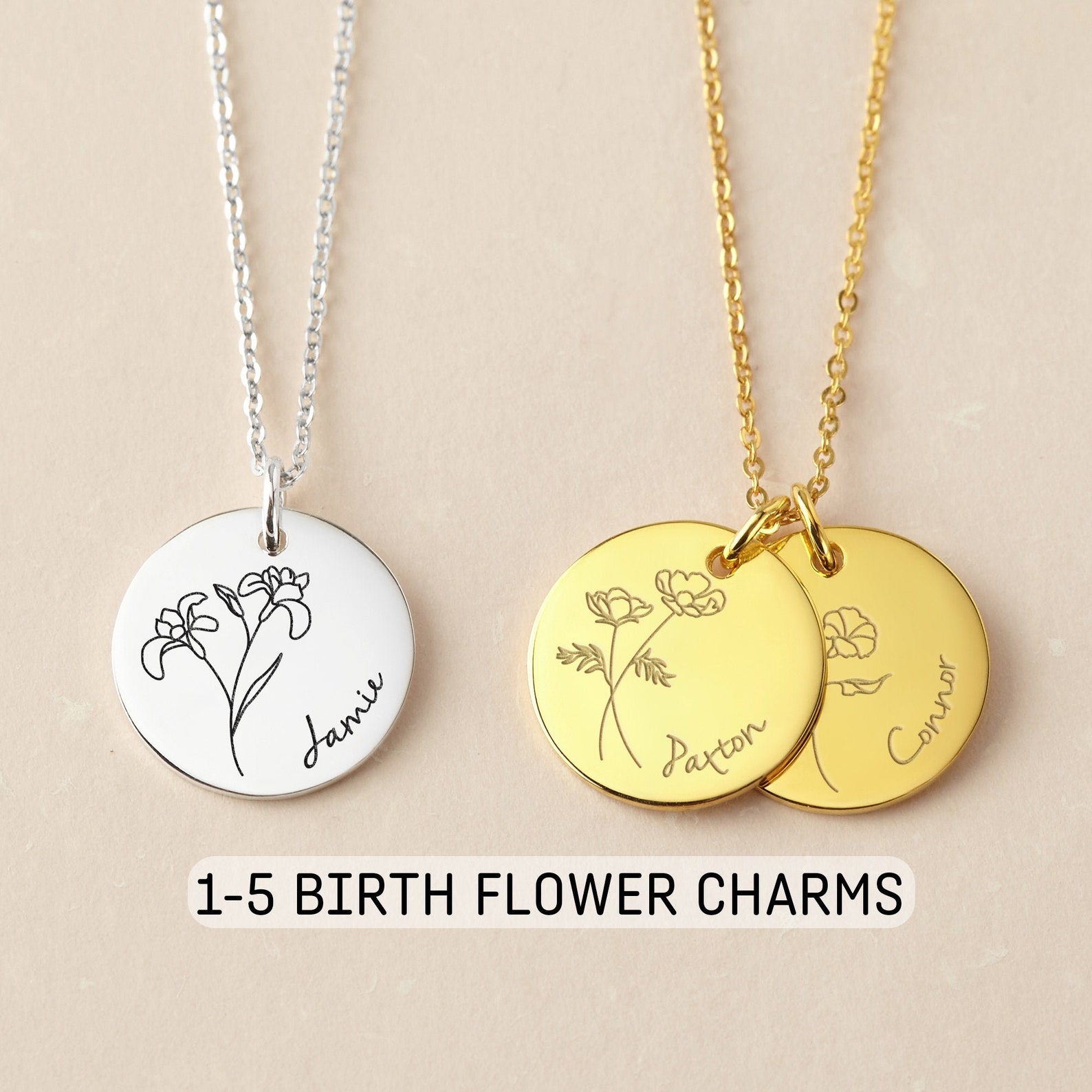 Birth Flower Necklace Mother Necklace Mothers Gift Mom Etsy
