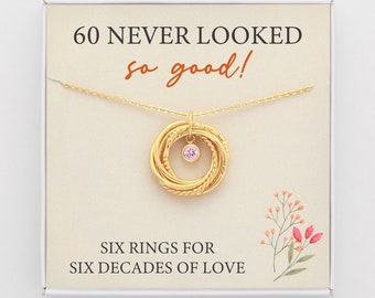 60th Birthday Gifts For Women • Interlocking Rings Necklace With Birthstone • 60th Birthday Gift for Mom • Gift for Grandma