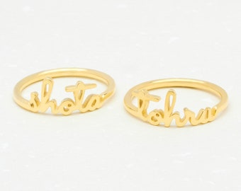 Gold Name Ring, stapelbar Mom Ringe, Muttertag Geschenk Schmuck, Mom Name Ring, Stacking Ring, Beste personalisierte Geschenke, Kinder Name Ring