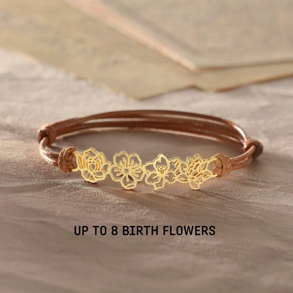Birthflower Bracelet, Mom Bracelet, Birthday Gift For Mom, Mothers Bracelet, Combined Birth Flower Bracelet, Personalized Mother Jewelry