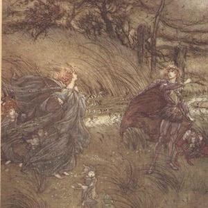 Impression originale de 1919 d&#39;Arthur Rackham Fairy pour « Songe d&#39;une nuit d&#39;été », Titania et Oberon.