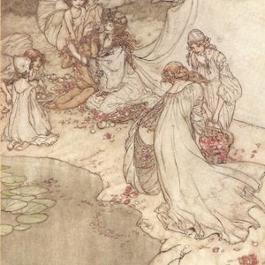 Assiette originale de 1919 Arthur Rackham Art Nouveau imprimée de fées du Songe d&#39;une nuit d&#39;été « Elle n&#39;a jamais eu aussi doux changeling »