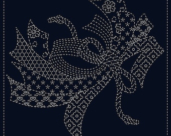 Sashiko Cloth "Noshi" - Hand Printed with Water Soluble Ink - 30cm x 30cm(12" x 12")