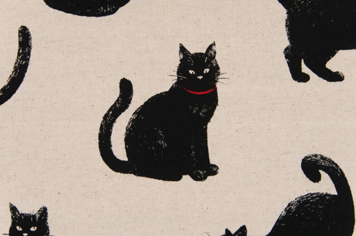 Large Black Cat Printed Fabric Cotton/linen Blend Canvas Etsy