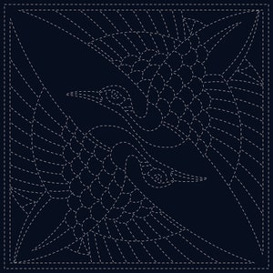 May include: A black and white line drawing of two birds with their wings spread out. The birds are facing each other and their beaks are touching. The drawing is done in a simple style with a lot of detail in the feathers.