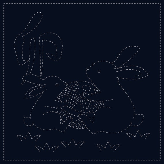 Pre Printed Sashiko Panel - Rabbits Pre Printed Sashiko Panel - Rabbits
