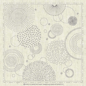 Sashiko Cloth ”Hanabi"- Hand Printed with Water Soluble Ink
