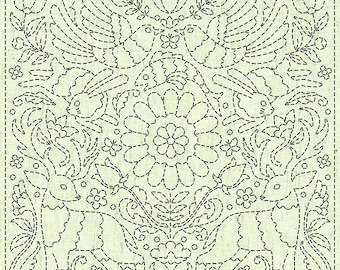 Sashiko Cloth ”Good News"- Hand Printed with Water Soluble Ink
