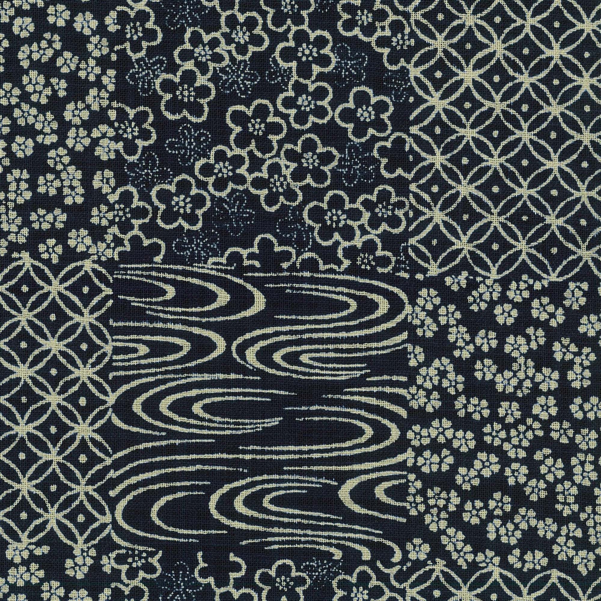 Printed Indigo Fabric Traditional Japanese Pattern 15 100 Cotton 110cm