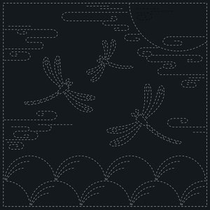 Tkanina Sashiko „Jesień” – nadruk ręczny tuszem rozpuszczalnym w wodzie – 30 cm x 30 cm (12" x 12")