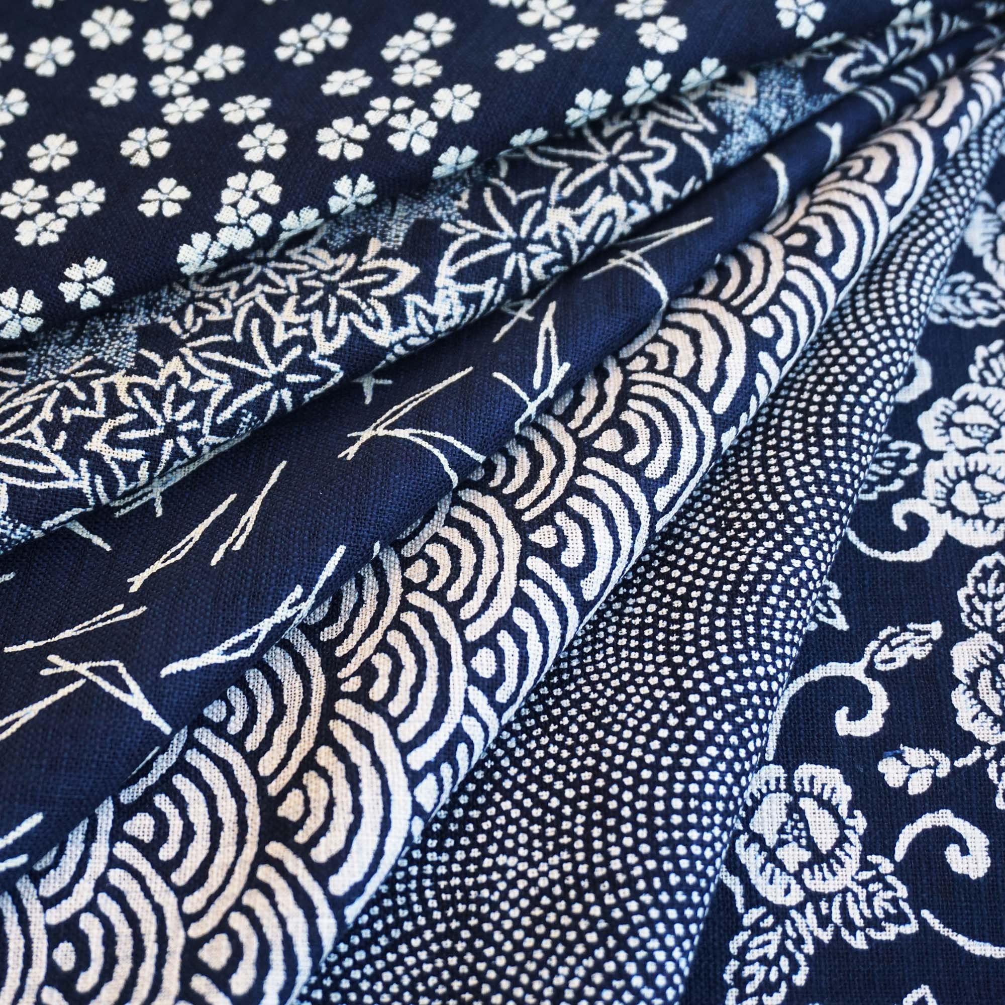 Printed Indigo Fabric - Traditional Japanese Pattern #3