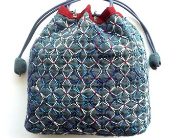 Drawstring Bag with Koki Kit - Hydrangea Weaving Sashiko (Kuguri-Zashi)