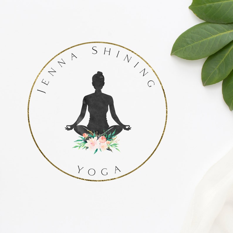 Lotus Position Silhouette Logo Premade Logo Watercolor Flowers Logo