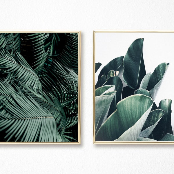 Set of Two Tropical Leaf Prints, INSTANT DOWNLOAD, Tropical Leaf Print, Banana Leaf Poster, Green Palm Prints, Print Sets 16x20