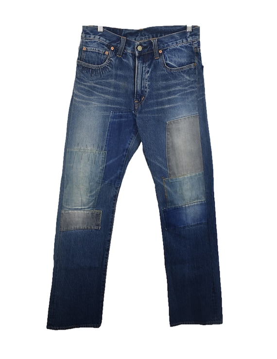 Blue Blue Distressed Patchwork Denim Jeans