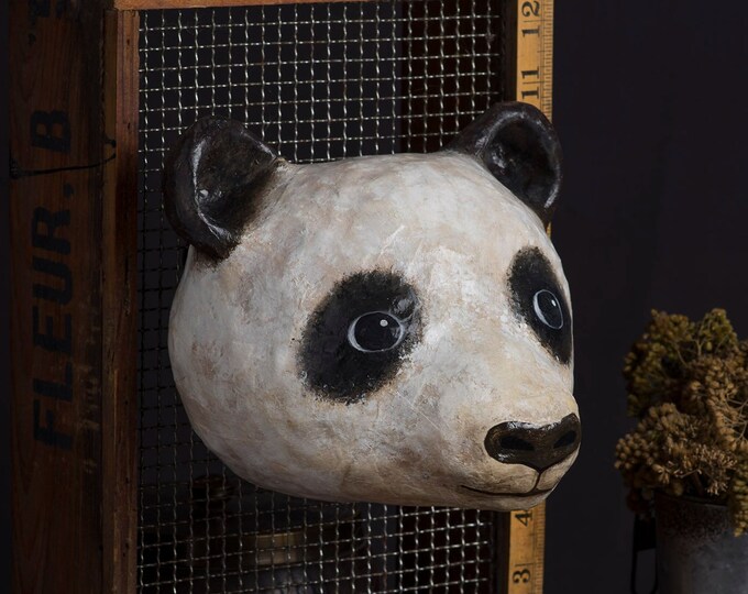 Paper Mache, Panda, Head Wall Mount, Home Decor, Animal Head, Wall