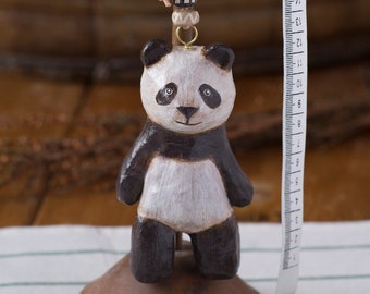 paper mache, panda, keychain, leather, animal, keyring